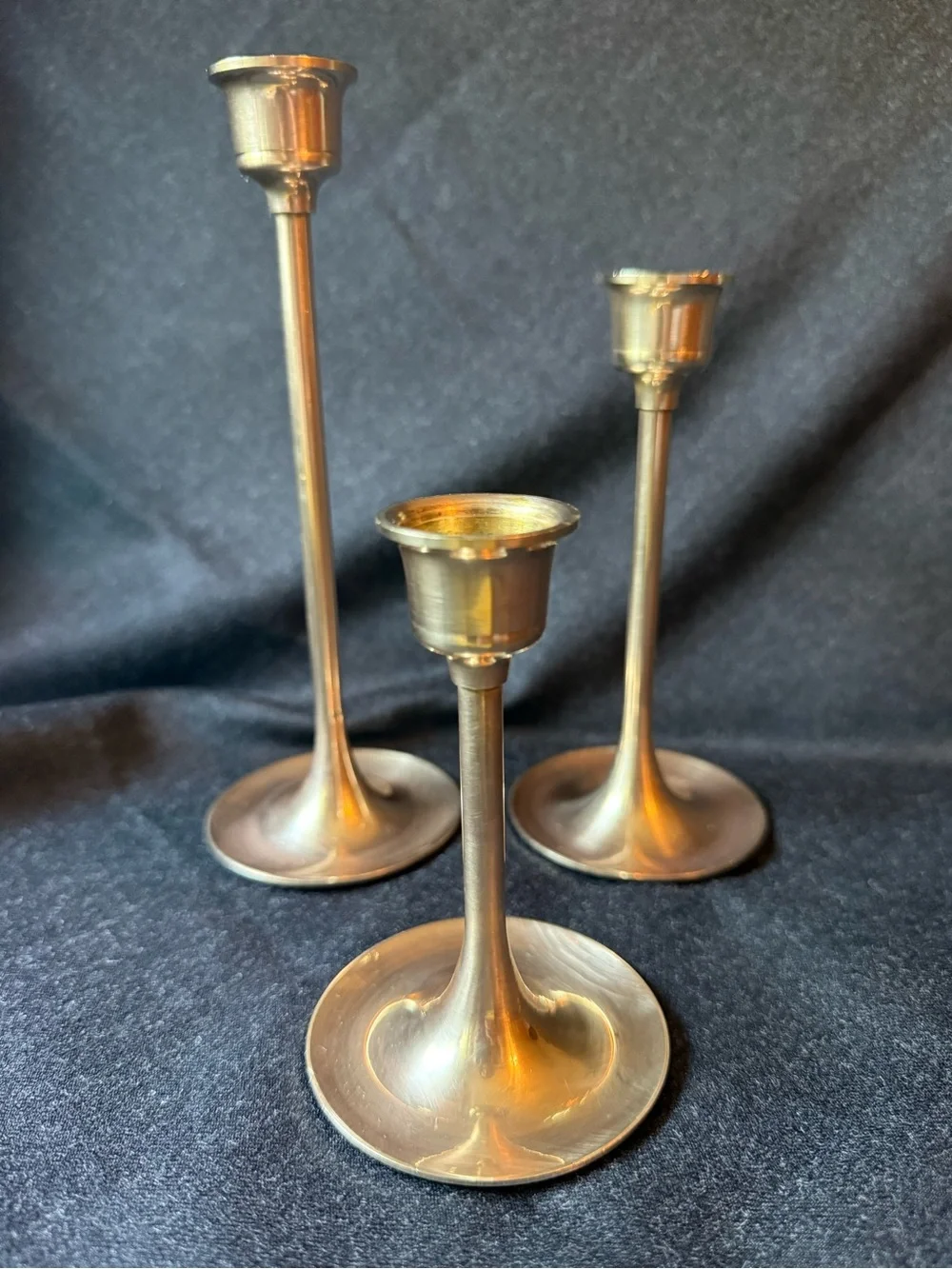 Vintage Brass Graduated Taper Candle Holders Set of 3 Mid Century